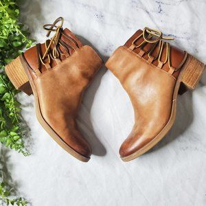Korks by Kork-Ease Belaya Cognac Brown Leather Lace-Up Back Boho Ankle Boots 7.5